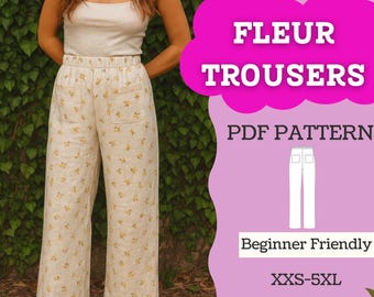Elastic Waist Straight Leg Pants PDF Sewing Pattern – Pull-On Linen Lounge Trousers w/ Patch Pockets |A4/A0/Letter XXS-5XL|Beginner Download