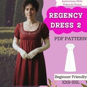 Patrón de costura para vestido estilo Regency, corte imperio, corte A – Vestido con mangas abullonadas (descarga en PDF) (A4/Carta EE. UU. + A0, XXS–5XL)