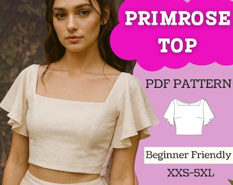 Linen Crop Top Sewing Pattern: Square Neck Boho Blouse (PDF Digital Download XXS-5XL)