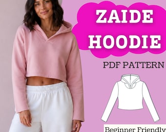 Cropped Hoodie Sewing Pattern (Relaxed/Boxy Fit, PDF Download, XXS–5XL)