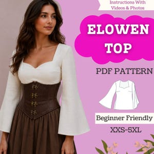 Sweetheart Renaissance Blouse Sewing Pattern: Bell Sleeves, Cottagecore Top (PDF Pattern) XXS-5XL
