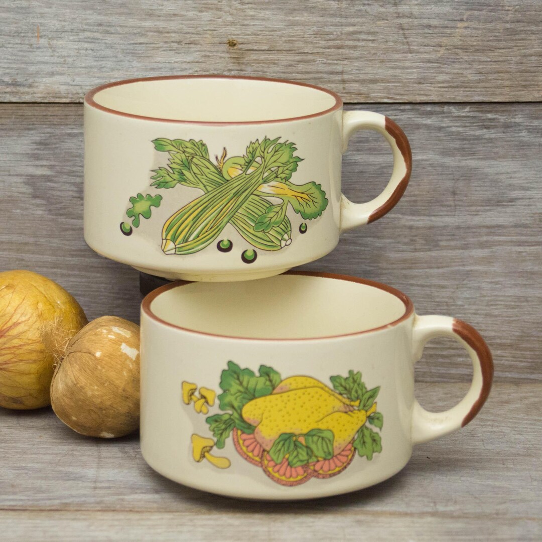 Vintage Soup Bowl Mugs Celery Soup And Chicken Soup Retro Petrol vintage-soup-bowl-mugs-celery-soup-and-chicken-soup-retro-petrol
