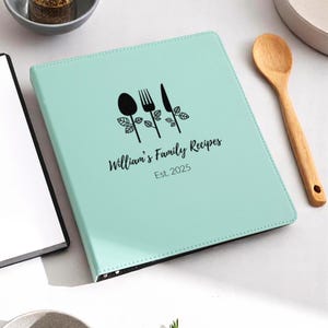 Pasta de receitas em couro, pasta personalizada para livros de receitas, pasta com gravação de receitas, pasta com 3 argolas em branco, presente para a família, presente para ela