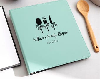 Personalized Vegan Leather Recipe Binder: Engraved Family Cookbook Organizer - Christmas Gifts