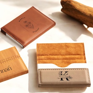 Gepersonaliseerde lederen kaarthouder, aangepaste visitekaartjehouder, relatiegeschenk, relatiegeschenk, cadeau voor hem, cadeau voor haar, promotiecadeau