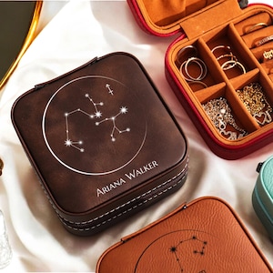 Benutzerdefinierte Sternzeichen Schmuckschatulle, personalisierte Schmuckschatulle, Leder Schmuckschatulle, Astrologie Geschenk, Geburtstagsgeschenk, Sternzeichen Geschenke