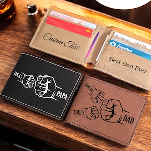Dad Fist Bump Leather Wallet, Fathers Day Gift with Kids Names, Leather Wallet Gift For Dad, Gift for Dad, Custom Name Wallet