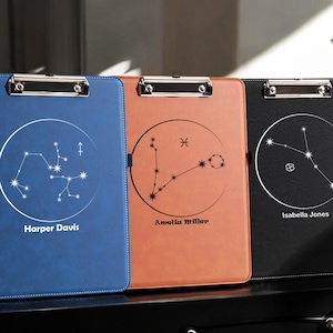 Aangepast leren klembord sterrenbeeld, gepersonaliseerd leren klembord sterrenkaart, astrologiecadeau, verjaardagscadeau, dierenriemcadeaus, cadeau voor haar