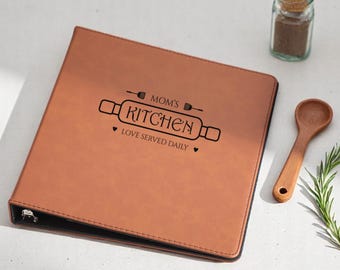 Personalized Vegan Leather Recipe Binder: Engraved Rolling Pin Design - Christmas Gifts