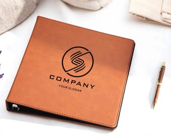 Company Logo Leather Binder, Personalized Business Binder, Custom Leather 3-Ring Binder, Wedding Planner, Corporate Gifts, Christmas Gifts