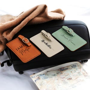 Personalized Luggage Tag, Travel Accessory, Custom Vegan Leather Suitcase Tags, Bridesmaid Gift, Wedding Favor, Christmas Gifts