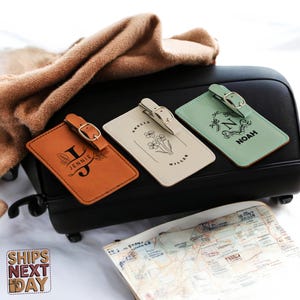 Personalized Vegan Leather Luggage Tag: Custom Engraved Travel Gift