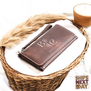 Cartera personalizada para mujer, cartera de cuero, cartera grabada, cartera con monograma, cartera de cuero para mujer, regalo para ella