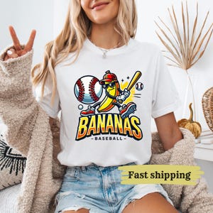 Let&#39;s Go Bananas Baseball Shirt, Funny Banana Baseball Shirt, Banana Playing Baseball Shirt, Funny Baseball Gift, Sports Team Mascot Shirt