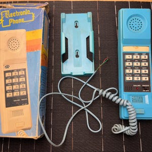 Electronic fone telephone,Working,white and blue telephone,Corded telephone,USSR,1990s,Stationary push-button,Vintage,mounted wall telephone