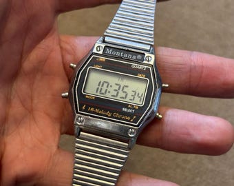Montre Vintage Montine Chronographe Avec Alarme, Mouvement Quartz, Occasion (état à Vérifier)