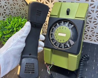 Wall Landline Polish telephone rare color, green telephone,landline telephone,USSR,rotary landline telephone,vintage,not tested