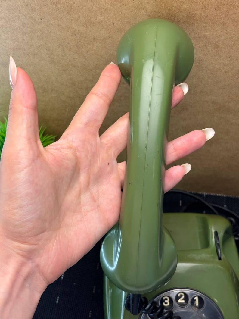 Rotary telephone, Green corded telephone, USSR, Siemens, Vintage, Germany, Vintage green desk phone, Retro phone GDR, for collection, not tested image 10