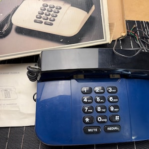 Electronic telephone, Work telephone, black and blue telephone, Corded telephone, USSR, Landline push-button, Vintage, desk telephone