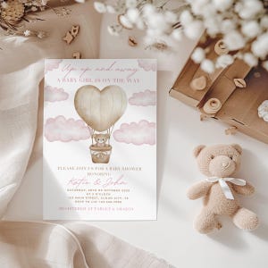 Sjabloon babyshower babyshower heteluchtballon | 5 x 7 uitnodigingskaart | Canvas | Bewerkbare sjabloon |  | Direct downloaden |