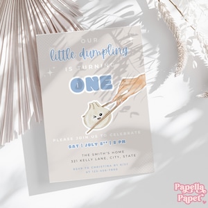 Plantilla de invitación para el primer cumpleaños de Little Dumpling / Invitación de 5x7 / Plantilla Canva / Invitación editable / Descarga instantánea