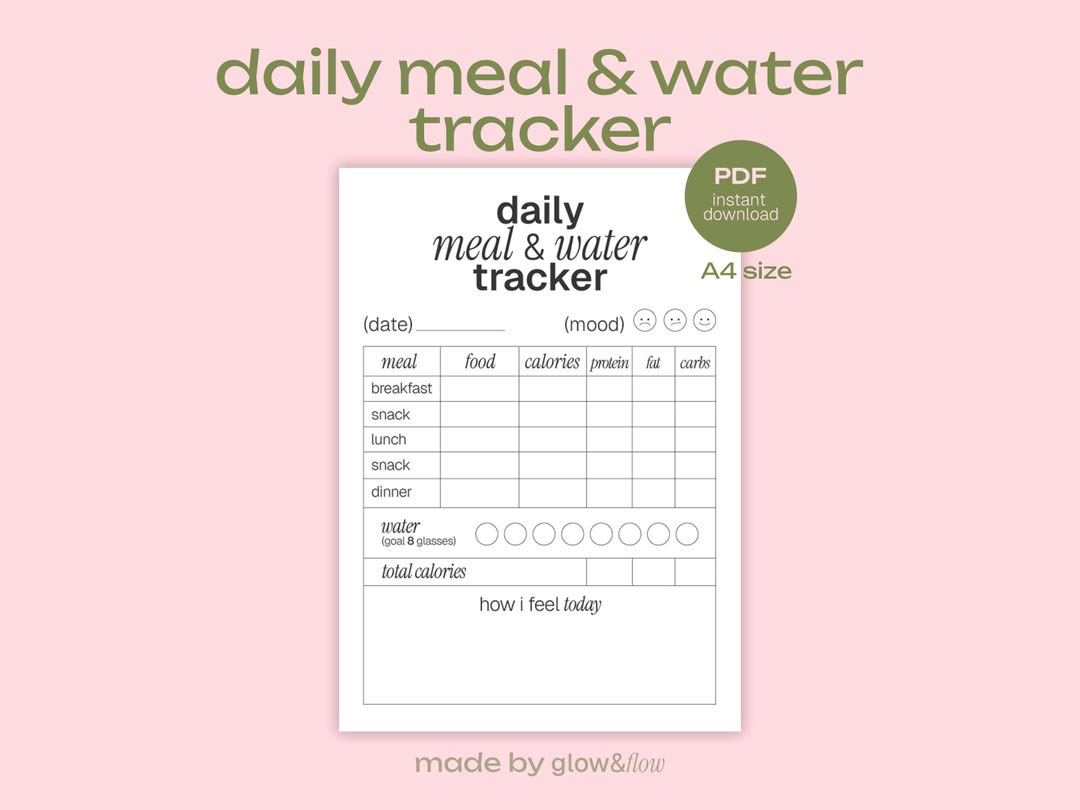 Daily Meal and Water Tracker Printable Nutrition and Hydration Log ...