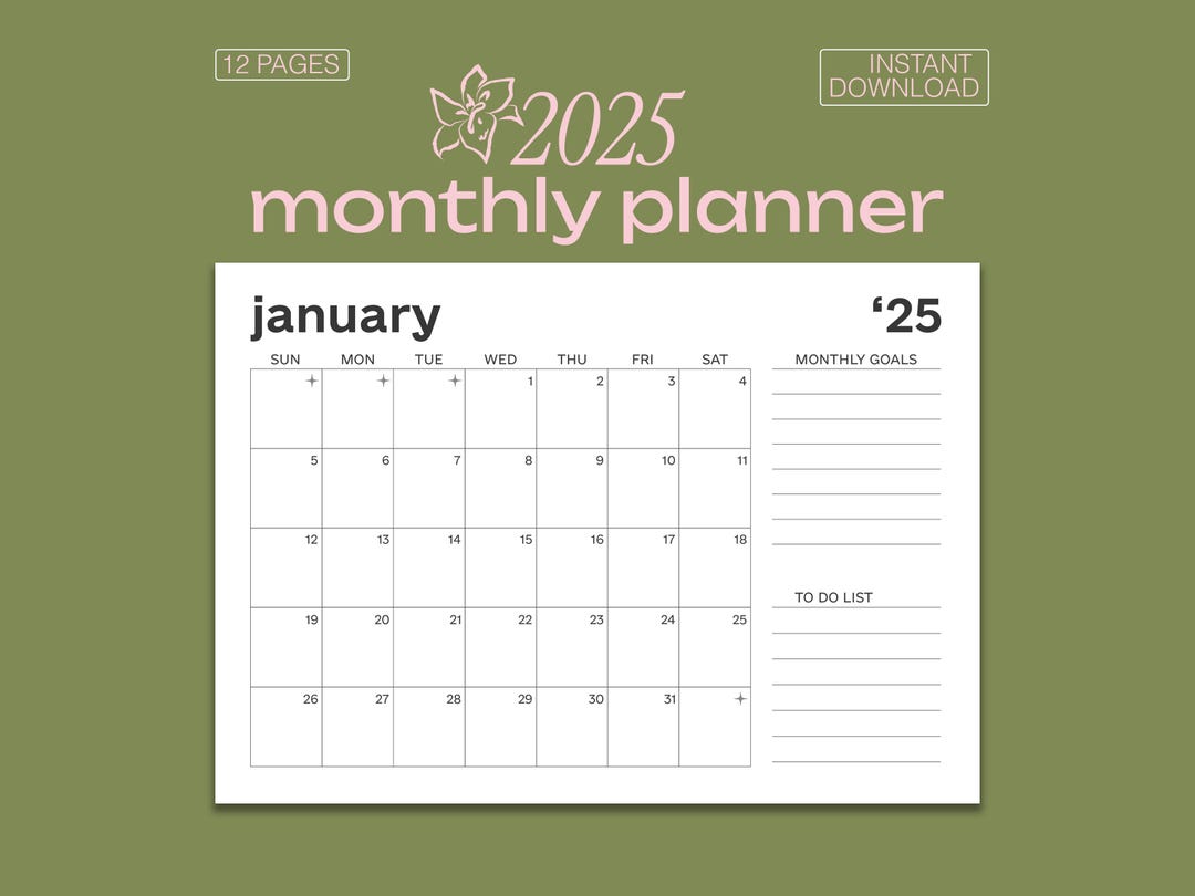Minimalist 2025 Calendar Printable Monthly Planner A4 Horizontal Format ...