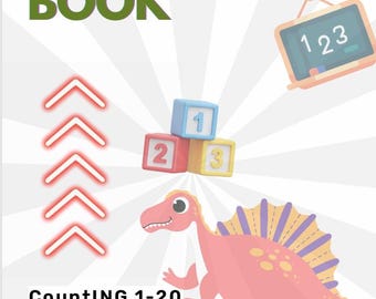 May include: A children's counting book cover with the title "COUNTING BOOK" in green letters. The cover features a cartoon dinosaur, blocks with numbers 1, 2, and 3, and a small chalkboard with the numbers 1, 2, and 3.