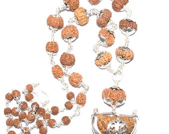 Rudraksha Sarva Siddha Mala: Pure Silver, 1 till 16 with Gauri Shankar & Ganesha Rudraksh - Certified