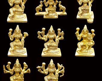 Brass Ashta Lakshmi Idols Set: Hindu Goddess Laxmi, 2.5"
