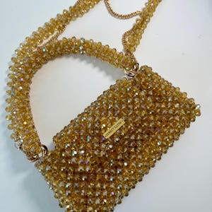 Handmade Beaded Bag – Gold, Amber, Light Brown Glass Beads – Elegant Beadwork Purse – Luxury Handbag – Wedding Clutch – Gift for Her