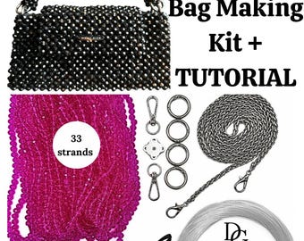 Beaded Bag DIY Kit: 8mm Rondelle Glass Beads, Tutorial Included