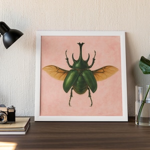 Green Beetle | Moody Bug Print | Scarab Printable | Bug Dark Academia | Cottagecore Wall Art | Beetle Vintage Poster | Vintage Insect Art