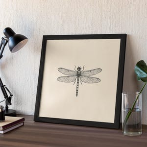 Dragonfly Print | Moody Insect Art | Insect Print | Nature Wall Art | Dragonfly Painting | Antique Insect Print | Downloadable Insect Print