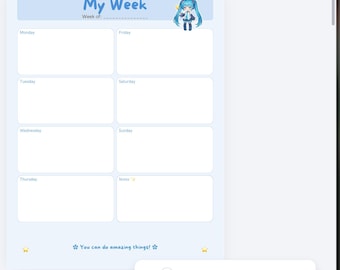 Digital Printable Planner Inserts Anime girl pastel blue