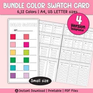 Paquete de tarjetas de muestra imprimibles de 6 y 12 colores, muestra de color pequeña, diseños de 6 y 12 colores, muestra en blanco, muestra de color de marcador, muestra para ahorrar espacio