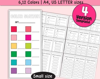 Paquete de tarjetas de muestra imprimibles de 6 y 12 colores, muestra de color pequeña, diseños de 6 y 12 colores, muestra en blanco, muestra de color de marcador, muestra para ahorrar espacio