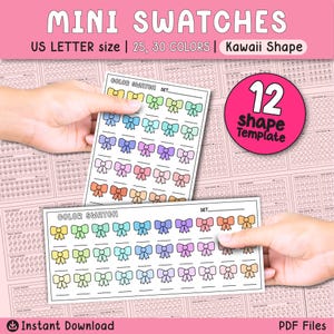 Mini campioni di colore stampabili, campioni di forme kawaii, piccola tabella da colorare, formato portatile, 30 colori, 25 colori, mini scheda di campioni di colore