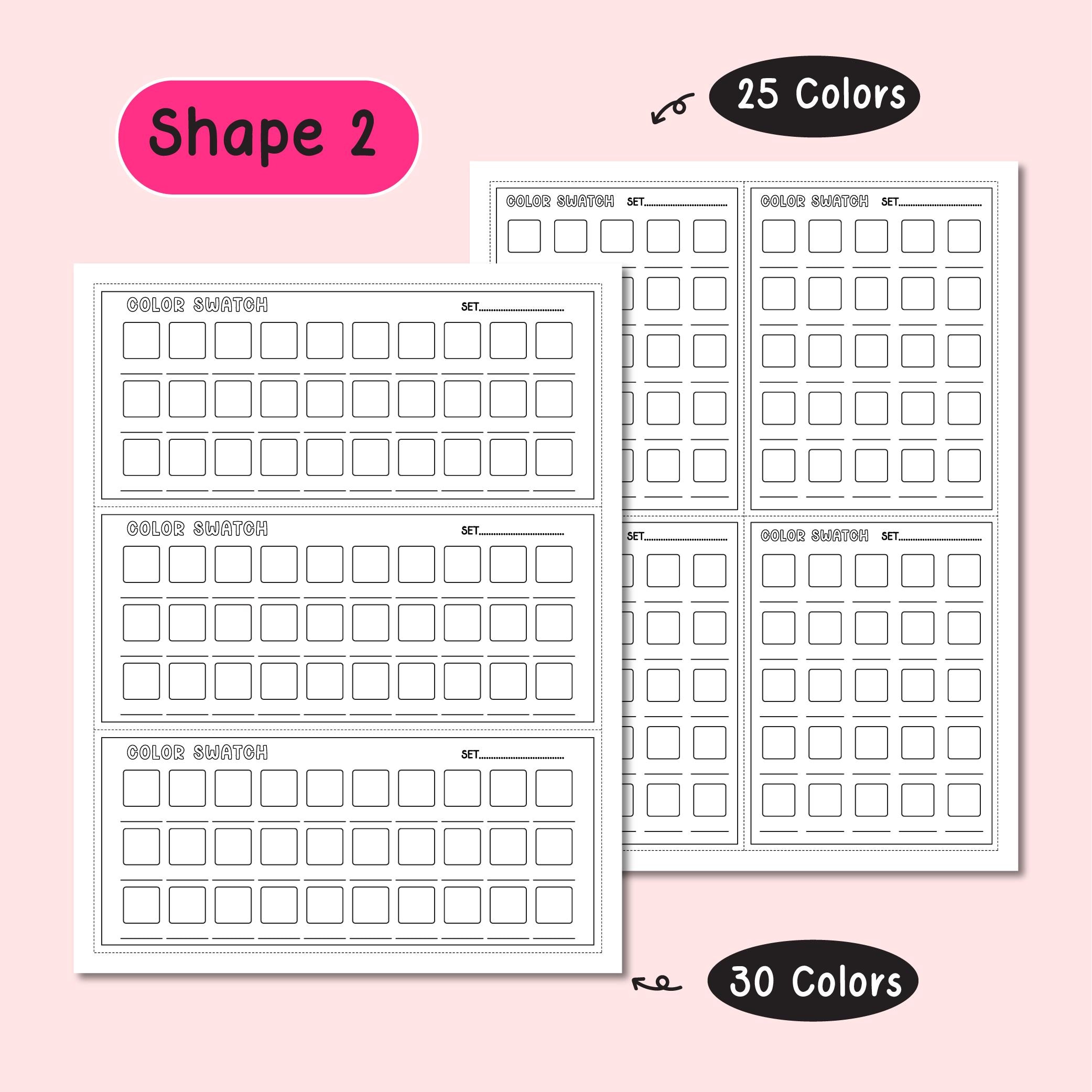 Simple Mini Color Printable Mini Color Swatches, Small Coloring Chart, Basic Shape ...