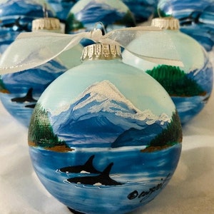 ORCA PASS hand-painted glass ball ornaments- personalizable Gifts -decor- & personalizable PNW souvenirs!