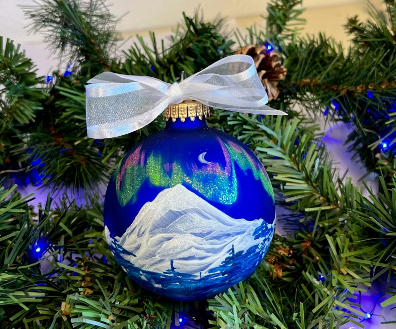 NORTHERN LIGHTS HANDPAINTED Glass ornaments Personalizable Gifts Decor and souvenirs image 1
