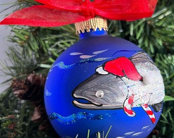 Santa Salmon personalizable hand-painted glass ball Christmas ornament Gifts and Decor