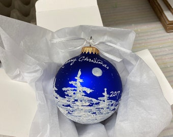 Wintermoon personalized hand-painted glass Christmas Ornament and gifts.