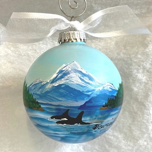Orca pass hand-painted glass ball ornaments- personalizable Gifts -decor- & personalizable PNW souvenirs!