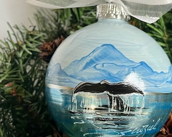 Whale Tail-handpainted glass ball Christmas ornament-Gift-holiday Decoration-Souvenir