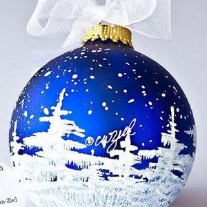 SNOWY TREES Personalizable hand-painted glass ball ornament Gifts and Decor image 3