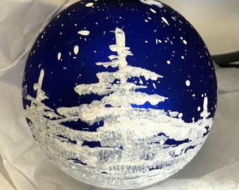 Hand-Painted Snowy Trees Glass Ball Christmas Ornament