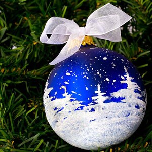 SNOWY TREES Personalizable hand-painted glass ball ornament Gifts and Decor image 2