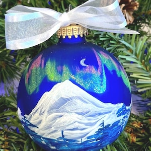 Northern Lights- Personalizable-handpainted-Glass ornaments- Gifts -Decor-Souvenirs