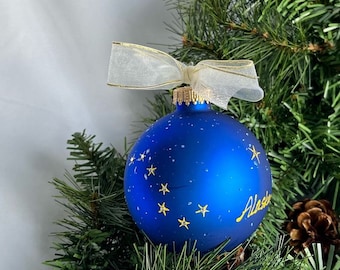 Alaska Flag- Big Dipper stars studded with Swarovski Elements- Blue and gold glass Ornament
